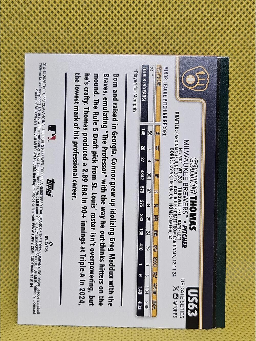 2025 Topps Update #US63 Connor Thomas - Rookie Card - Picture 2 of 2